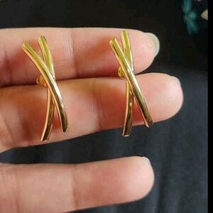 Geometric X Statement Earrings, Long Cross Design, NWOT